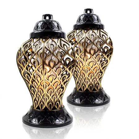 Zestaw 2 Eleganckich zniczy wazon ze złotym zdobieniem Lampion Pamięci